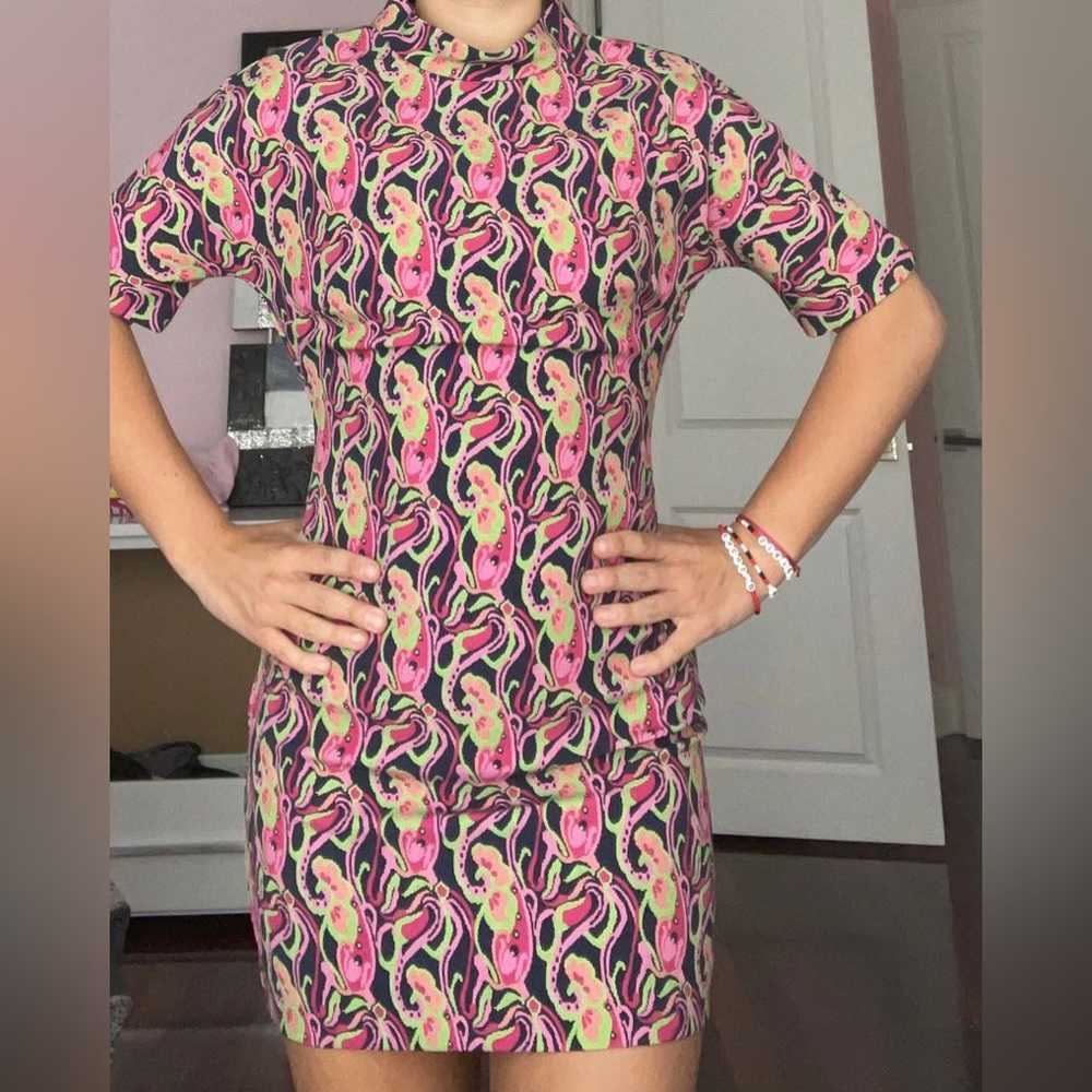 Zara Pink, Yellow & Black Printed Mini Dress